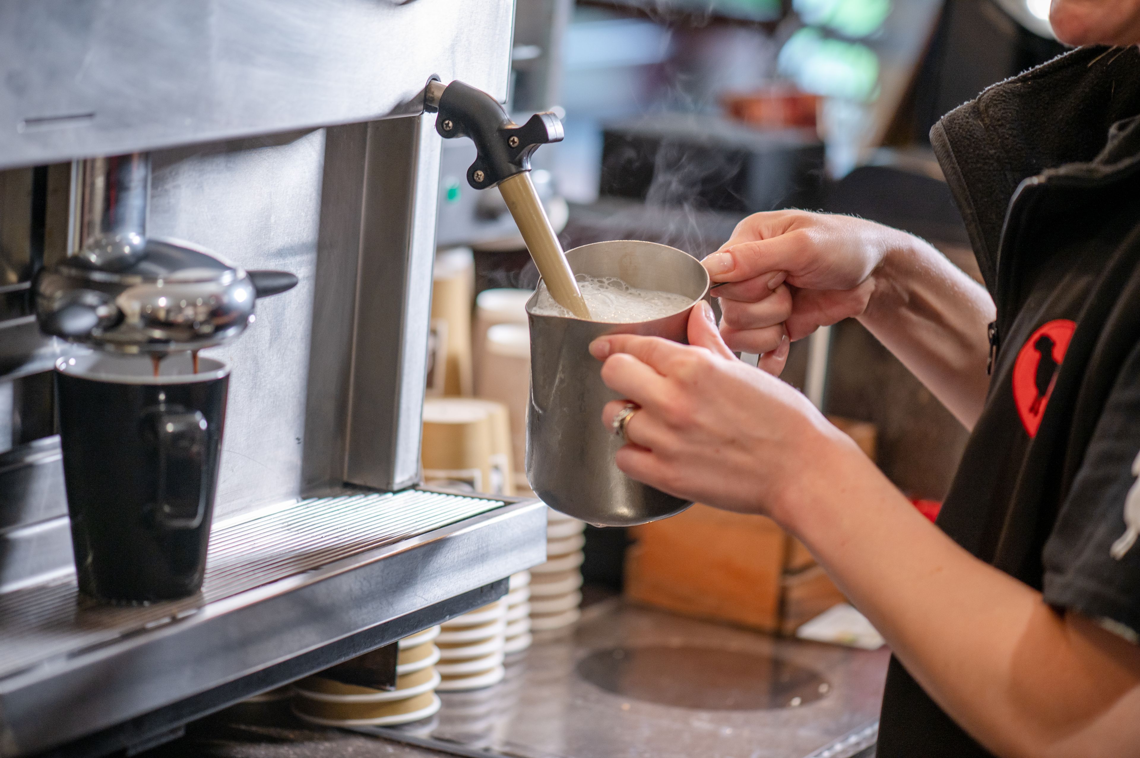 Close up of milk being frothed